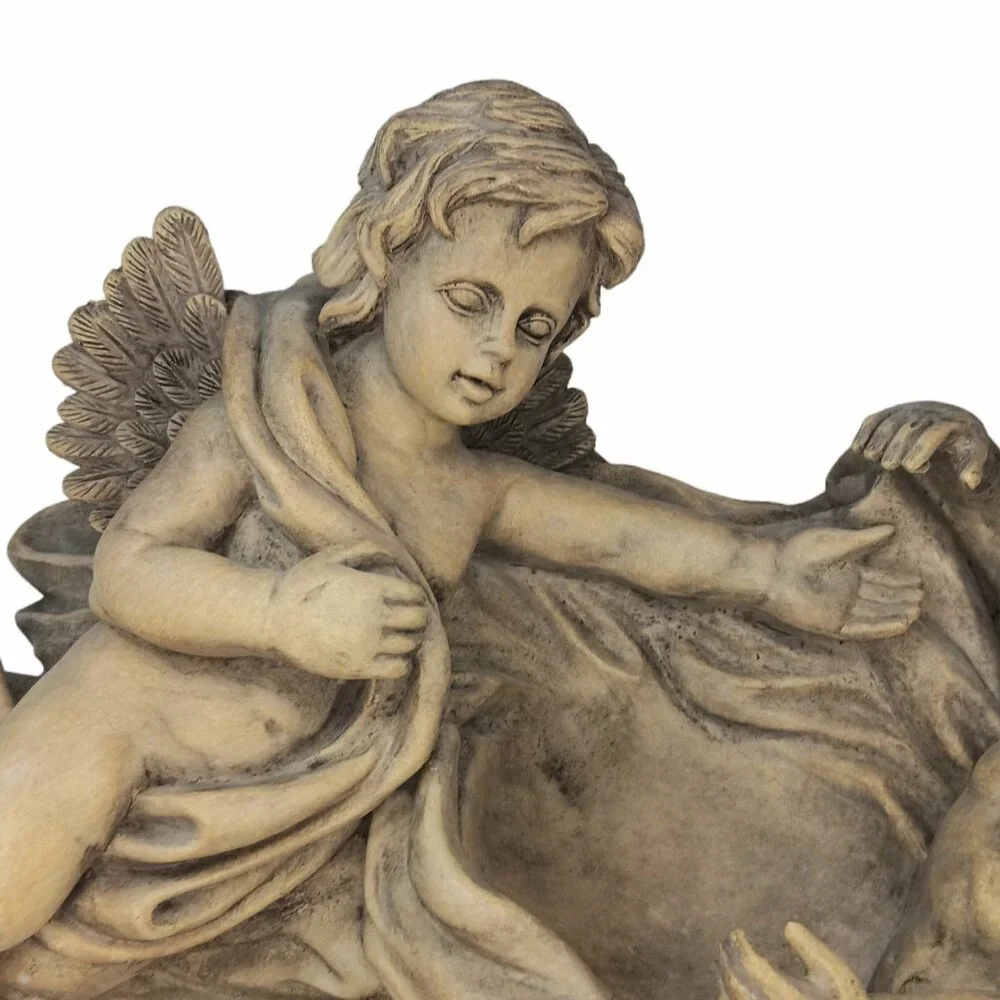 Victorian Winged Cherubs Wall Pocket Resin Garden Art Ornament Faux Concrete